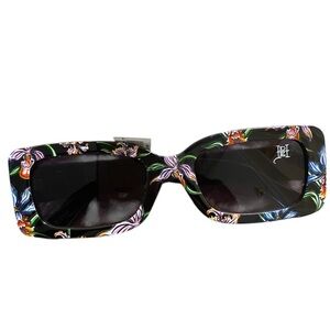 Ed Hardy logo sunglasses black square frame floral women NWT